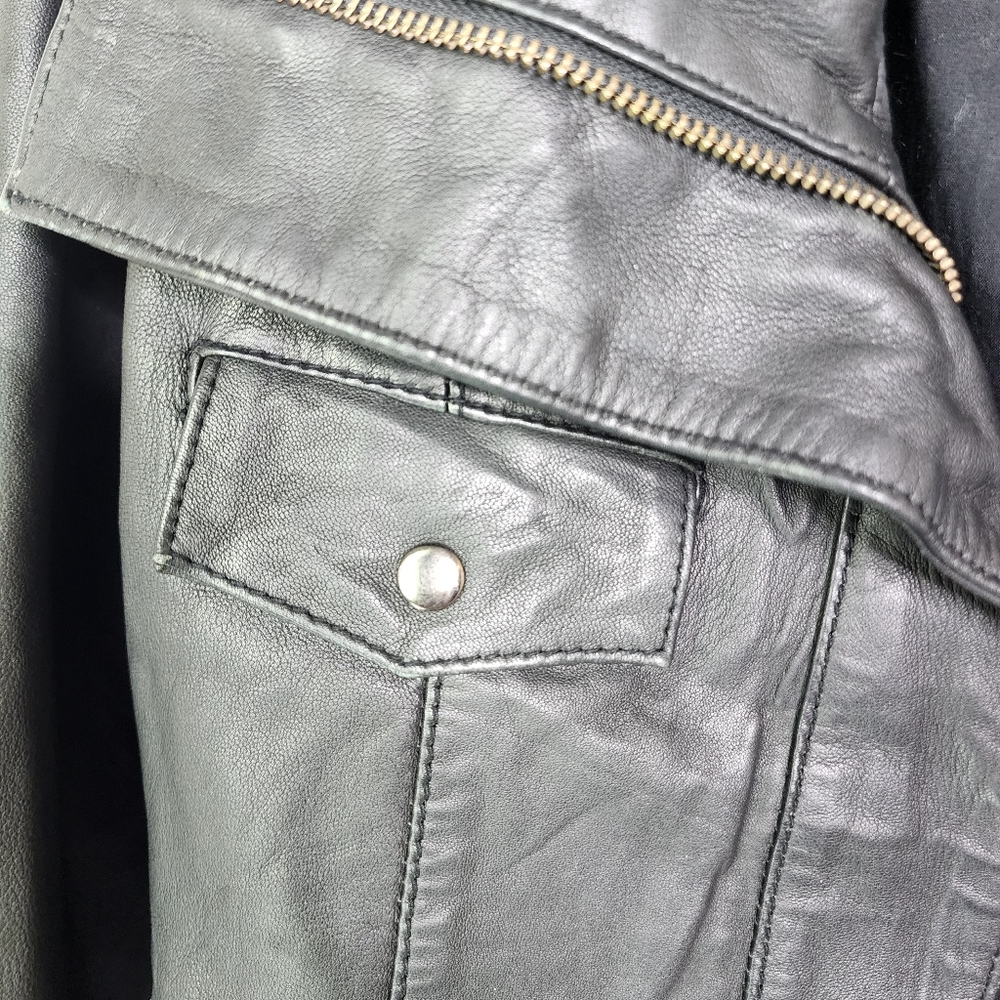Kookai leather jacket short vintage Victor Hugo black bomber style size 8 - Picture 5 of 12